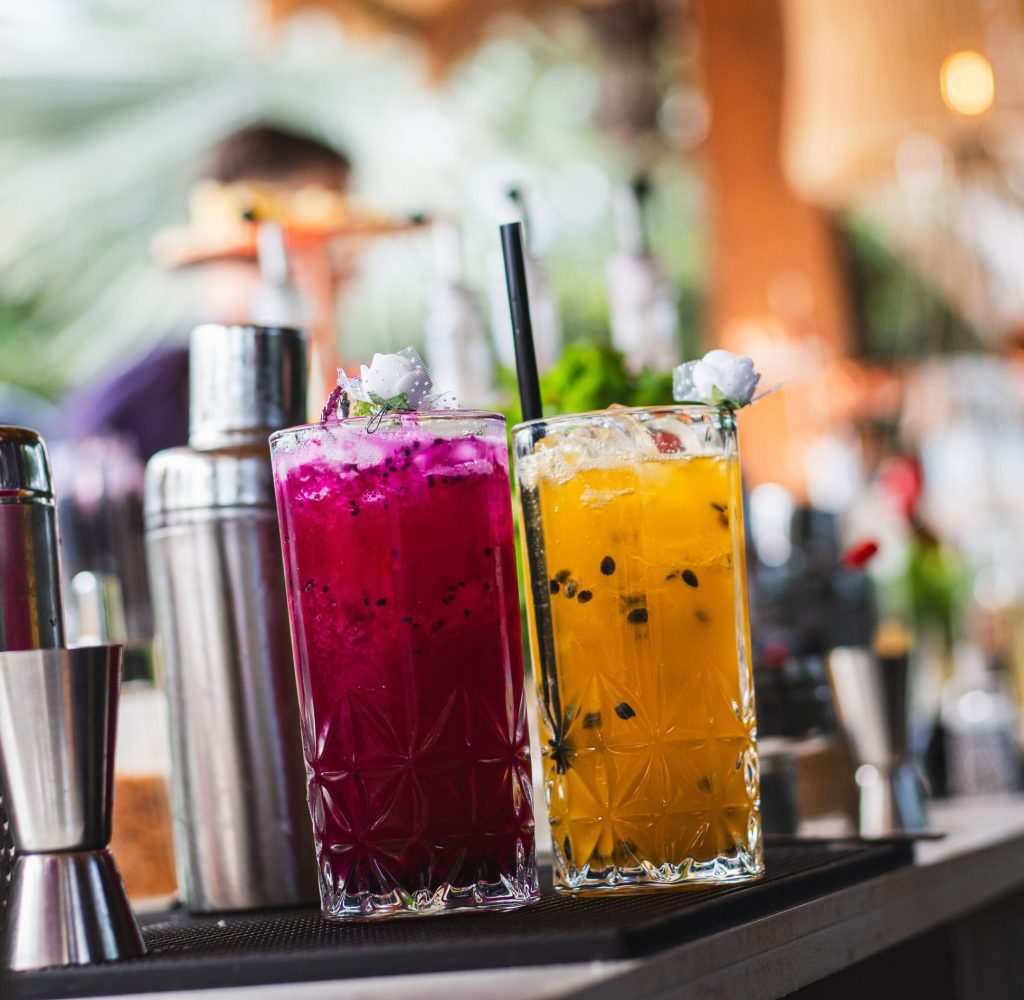 Two glasses of dragon fruit coolers